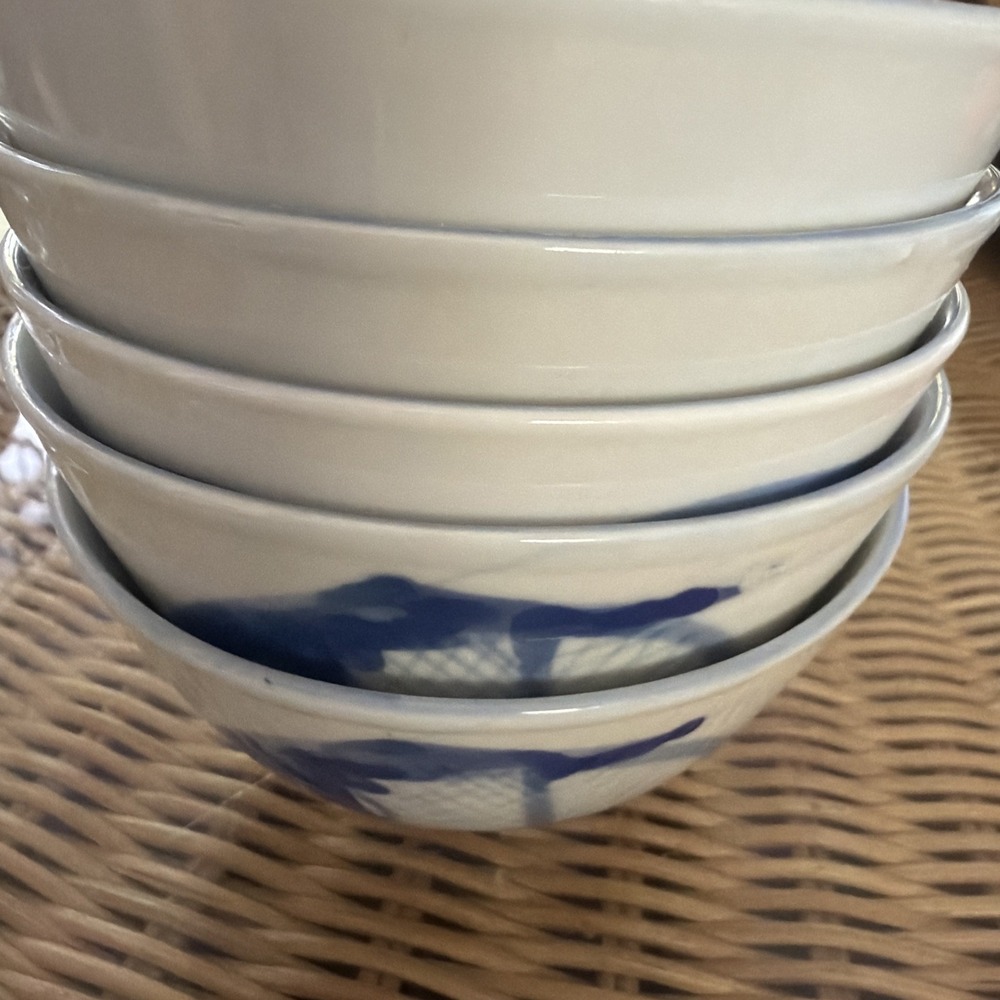 vintage Koi rice bowl 5 blue and white Rice Bowls 4 1/2"